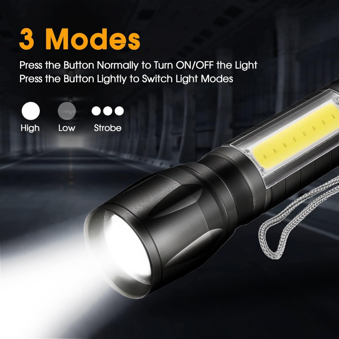 Small LED Torch Rechargeable – Super Bright Adjustable Focus Flashlight