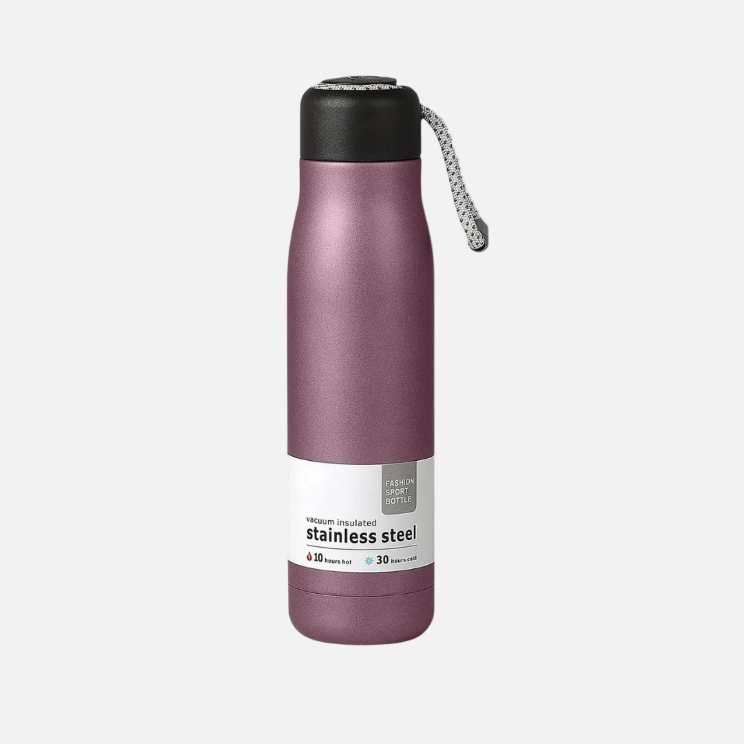 Double Wall Stainless Steel Vacuum Flask/ Water Bottle – 500ml (with Rope Handle)