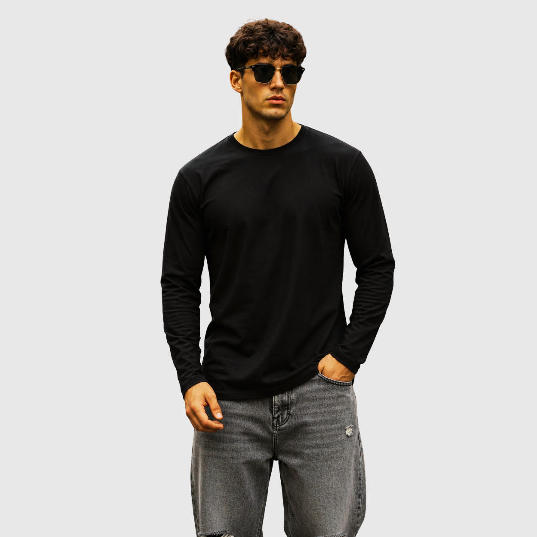 Full Sleeves Plan T-Shirt - Black
