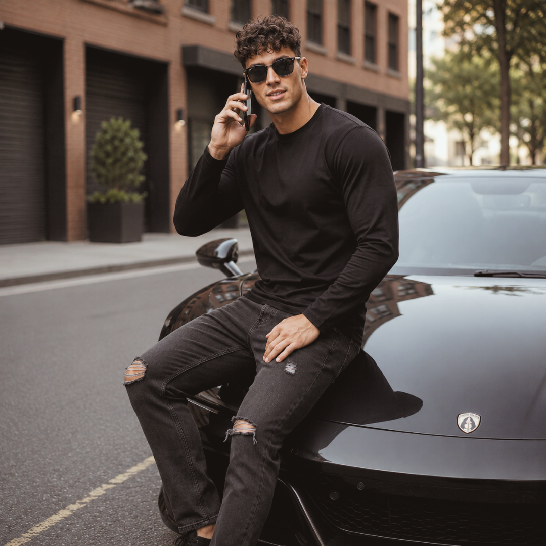 Full Sleeves Plan T-Shirt - Black