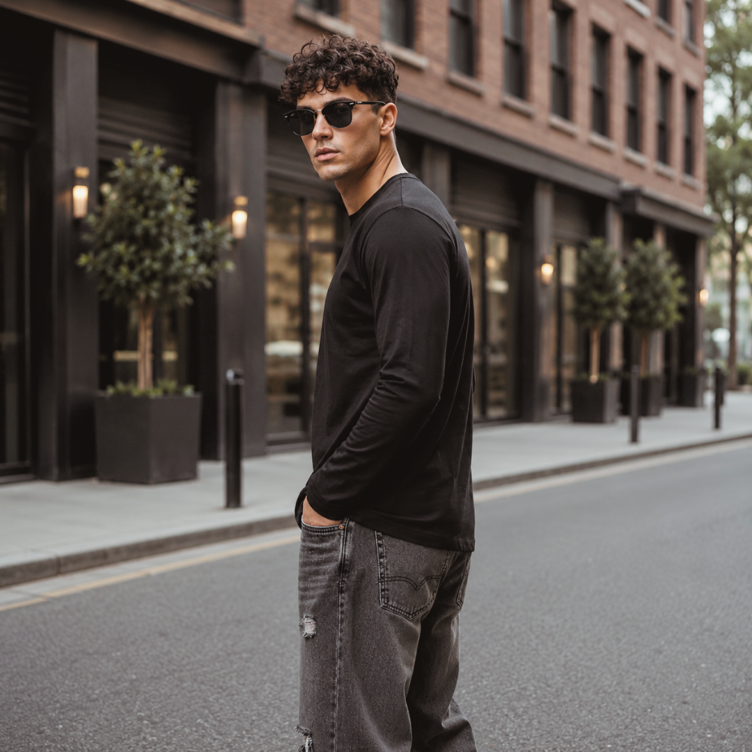 Full Sleeves Plan T-Shirt - Black