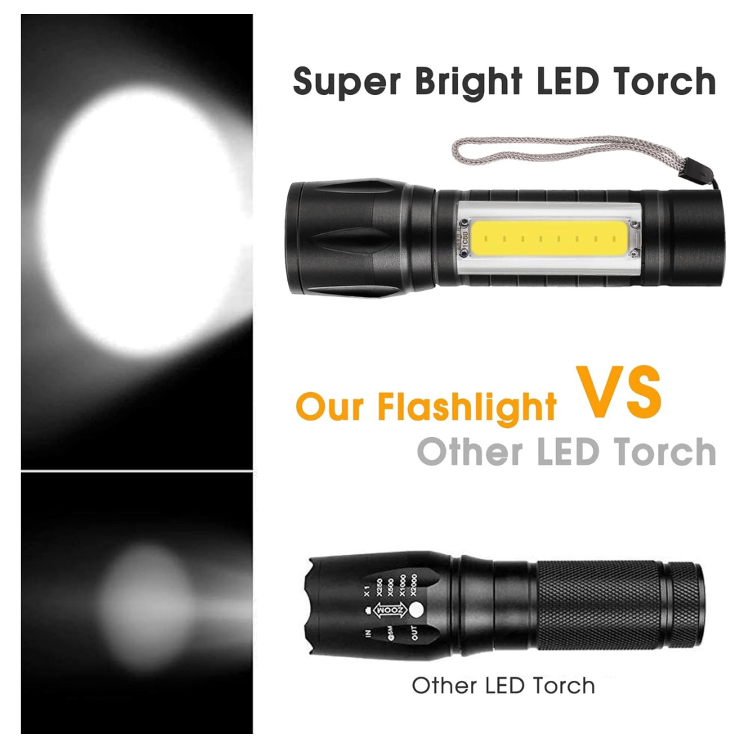 Small LED Torch Rechargeable – Super Bright Adjustable Focus Flashlight