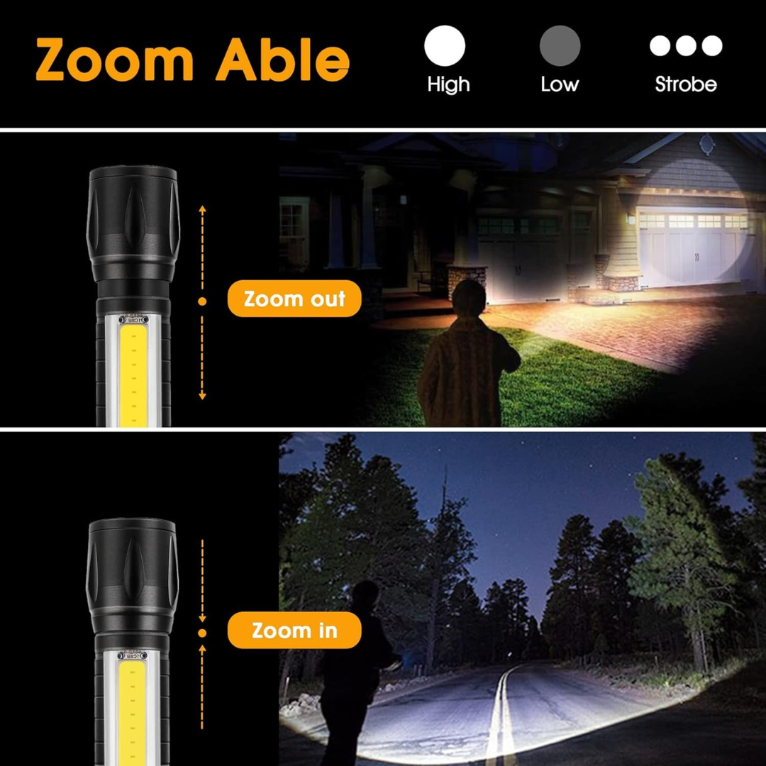 Small LED Torch Rechargeable – Super Bright Adjustable Focus Flashlight
