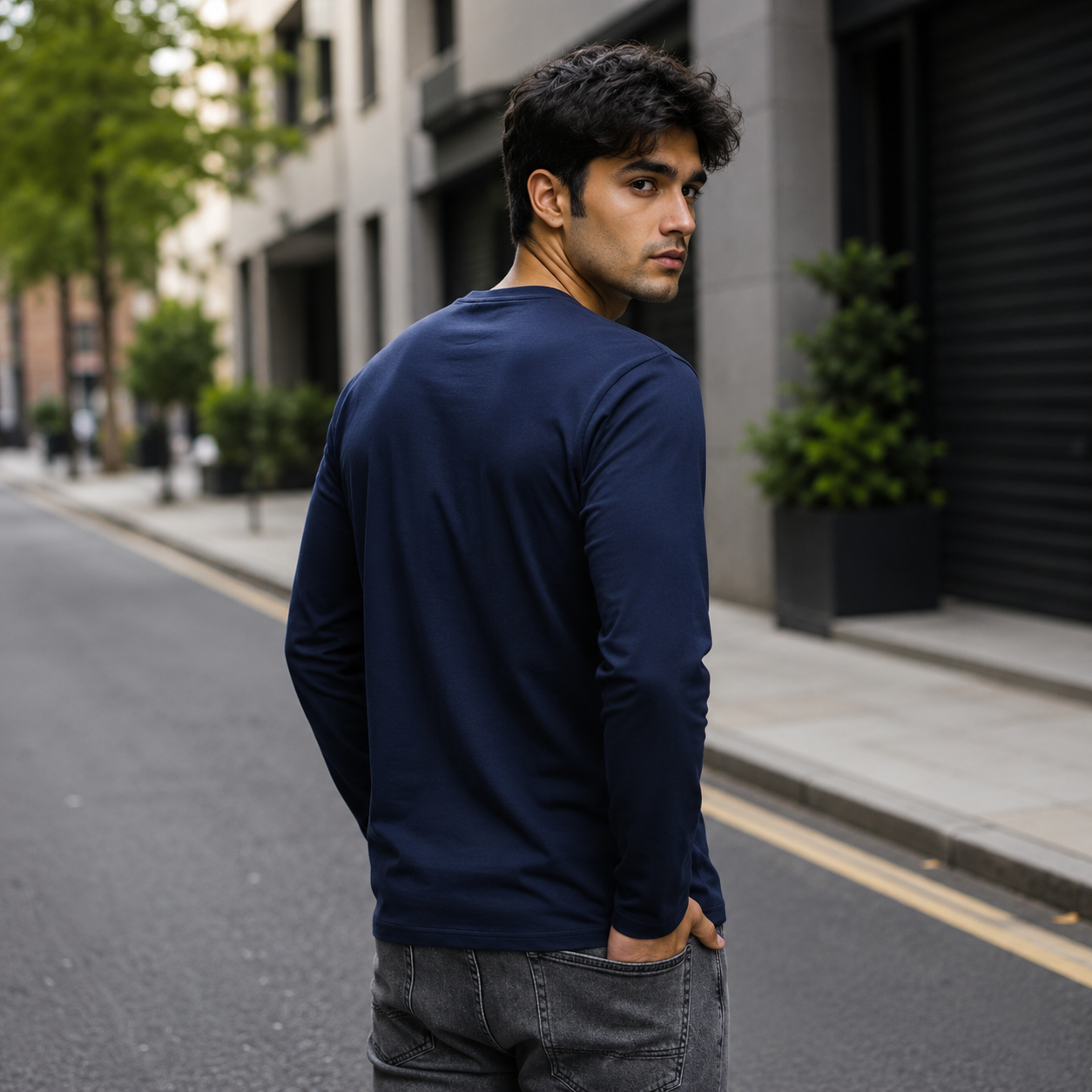 Full Sleeves Plan T-Shirt - Blue