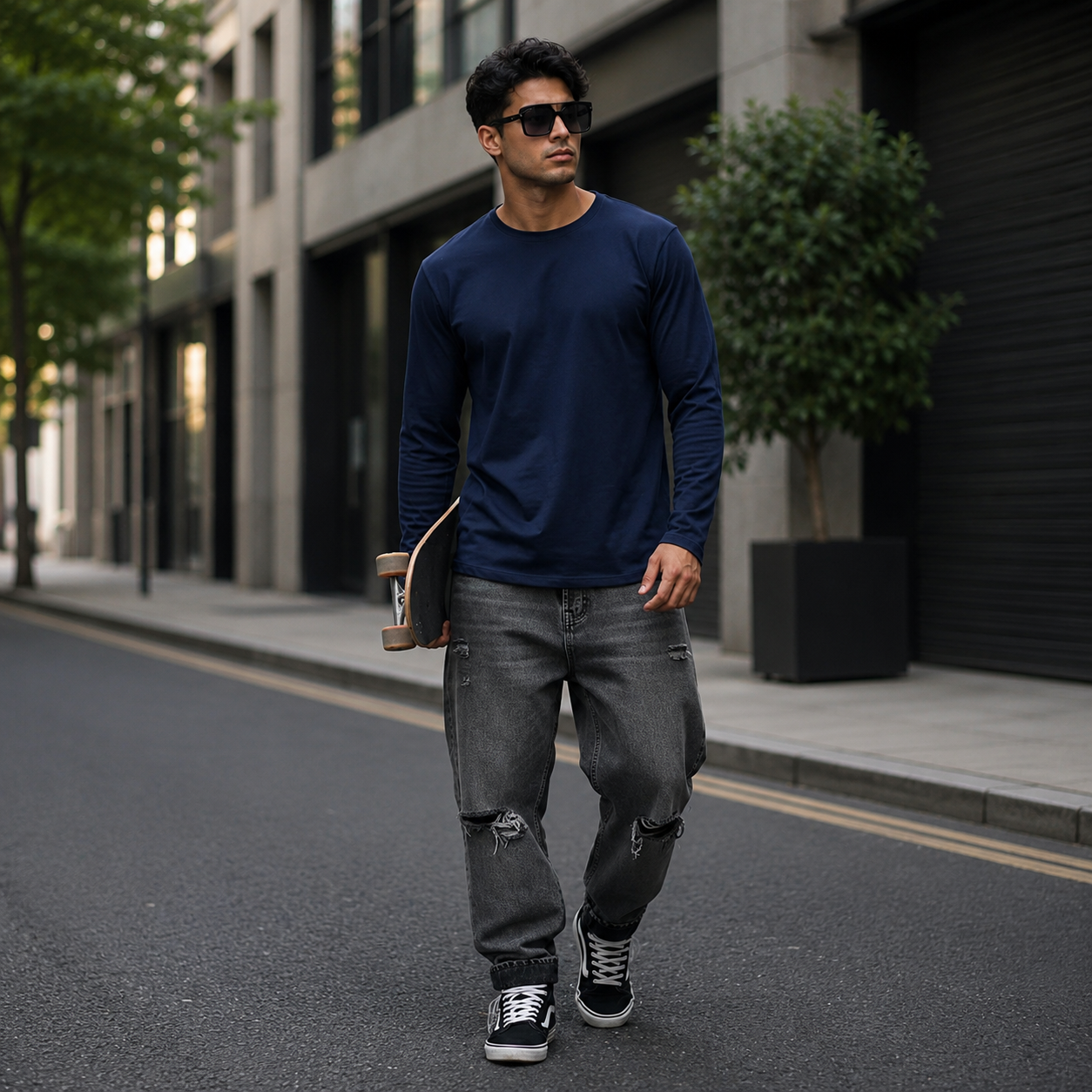Full Sleeves Plan T-Shirt - Blue