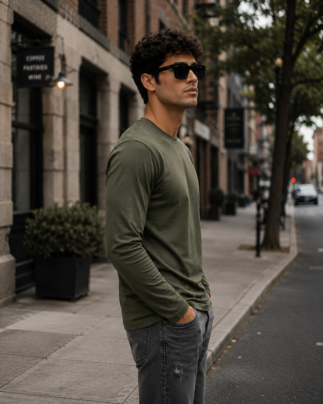 Full Sleeves Plan T-Shirt - Olive Green
