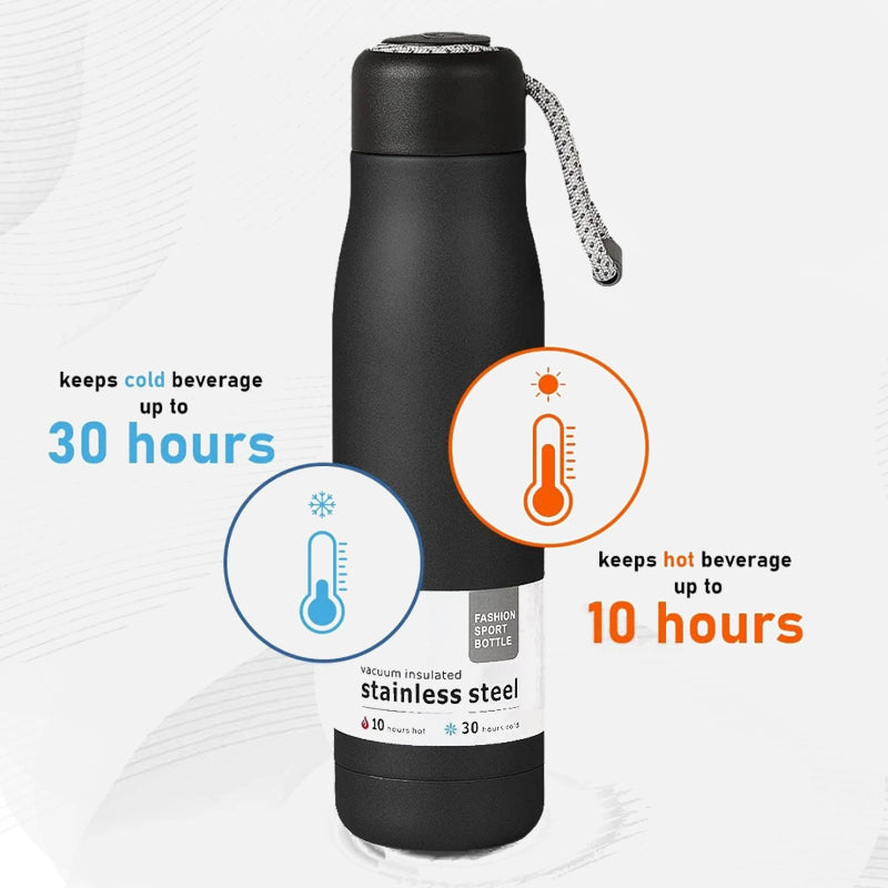 Double Wall Stainless Steel Vacuum Flask/ Water Bottle – 500ml (with Rope Handle)