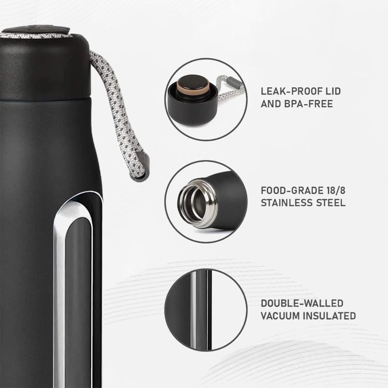 Double Wall Stainless Steel Vacuum Flask/ Water Bottle – 500ml (with Rope Handle)
