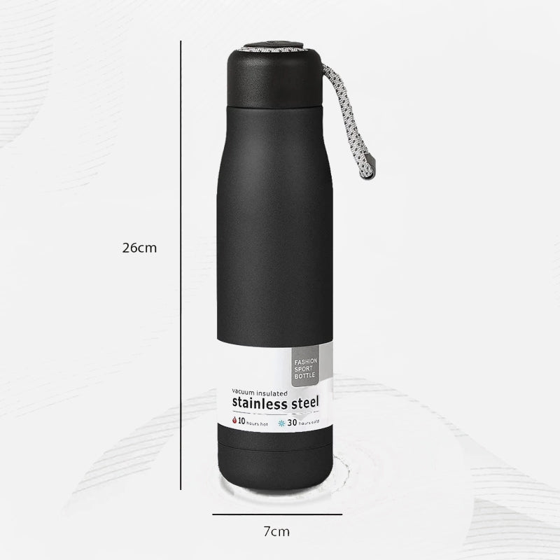Double Wall Stainless Steel Vacuum Flask/ Water Bottle – 500ml (with Rope Handle)
