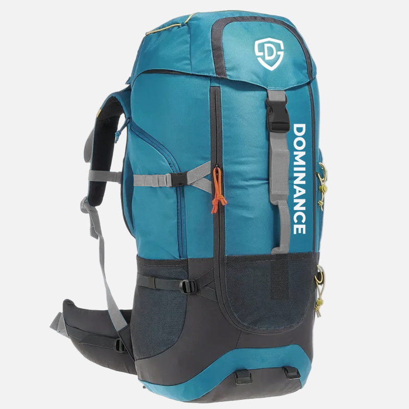 60 L Blue colored, top quality, comfortable backpack. Spacious and stylish. High quality zips and buckles.