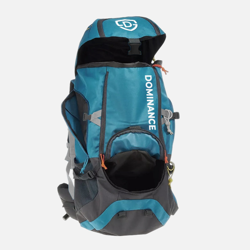 60 L Blue colored, top quality, comfortable backpack. Spacious and stylish. High quality zips and buckles.