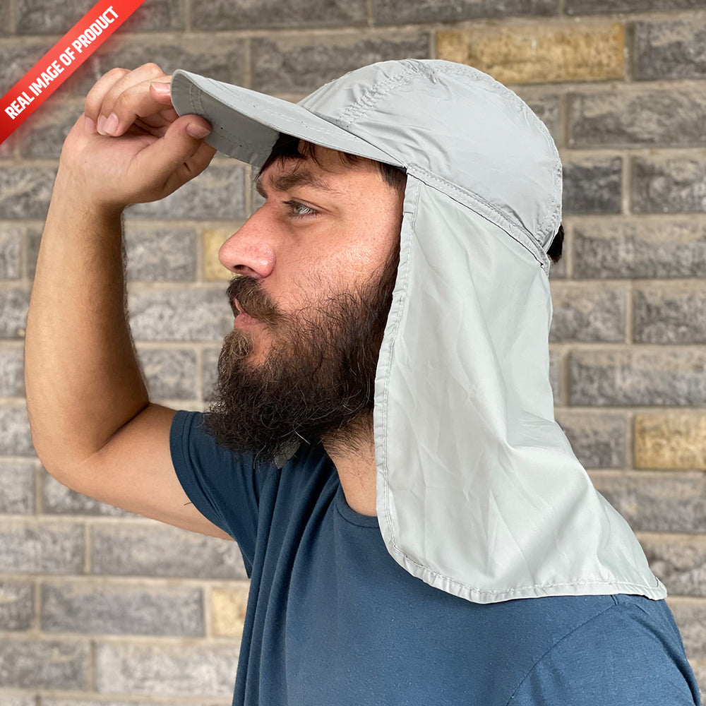Sun Cap With Neck Flap – Grey