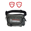 Grey colored, waist bag with external and internal pockets.