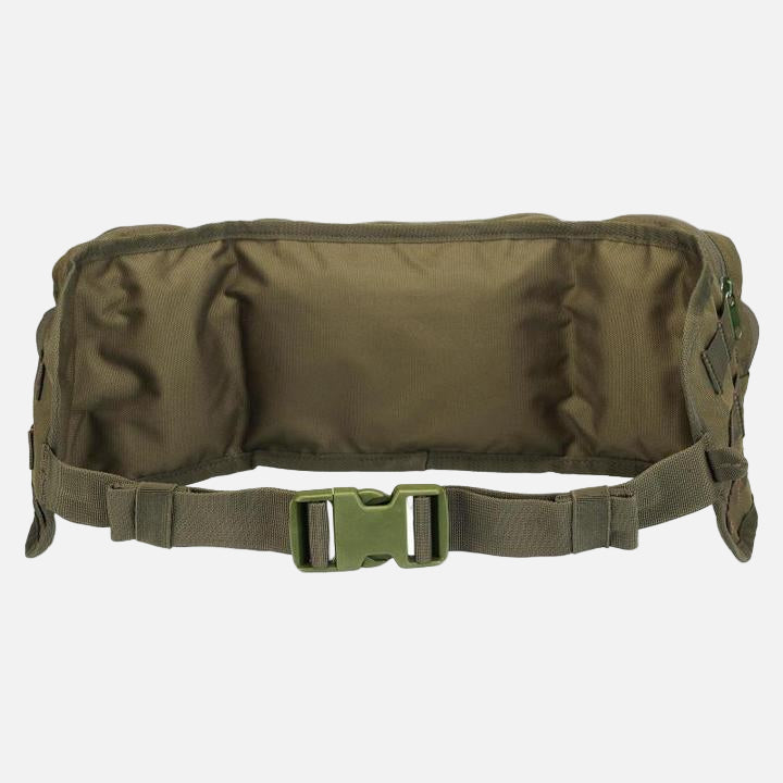 Green colored, 6 pocket waist bag. Spacious and comfortable to wear.